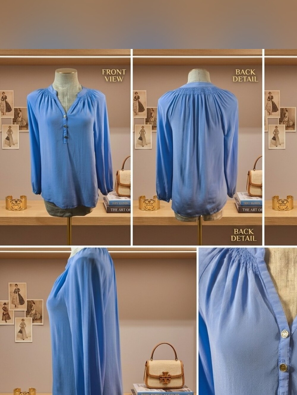 Lily Pulitzer Blue Women's V-Neck Long Sleeve Blouse